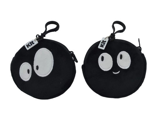 Round Shape Cute Embroidery And Printed Emoji Plush Coin Purse With Silicone Tag