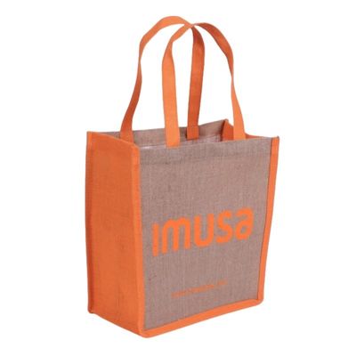 Custom Made Printed Natural Jute Tote Bag With Coloured Gusset